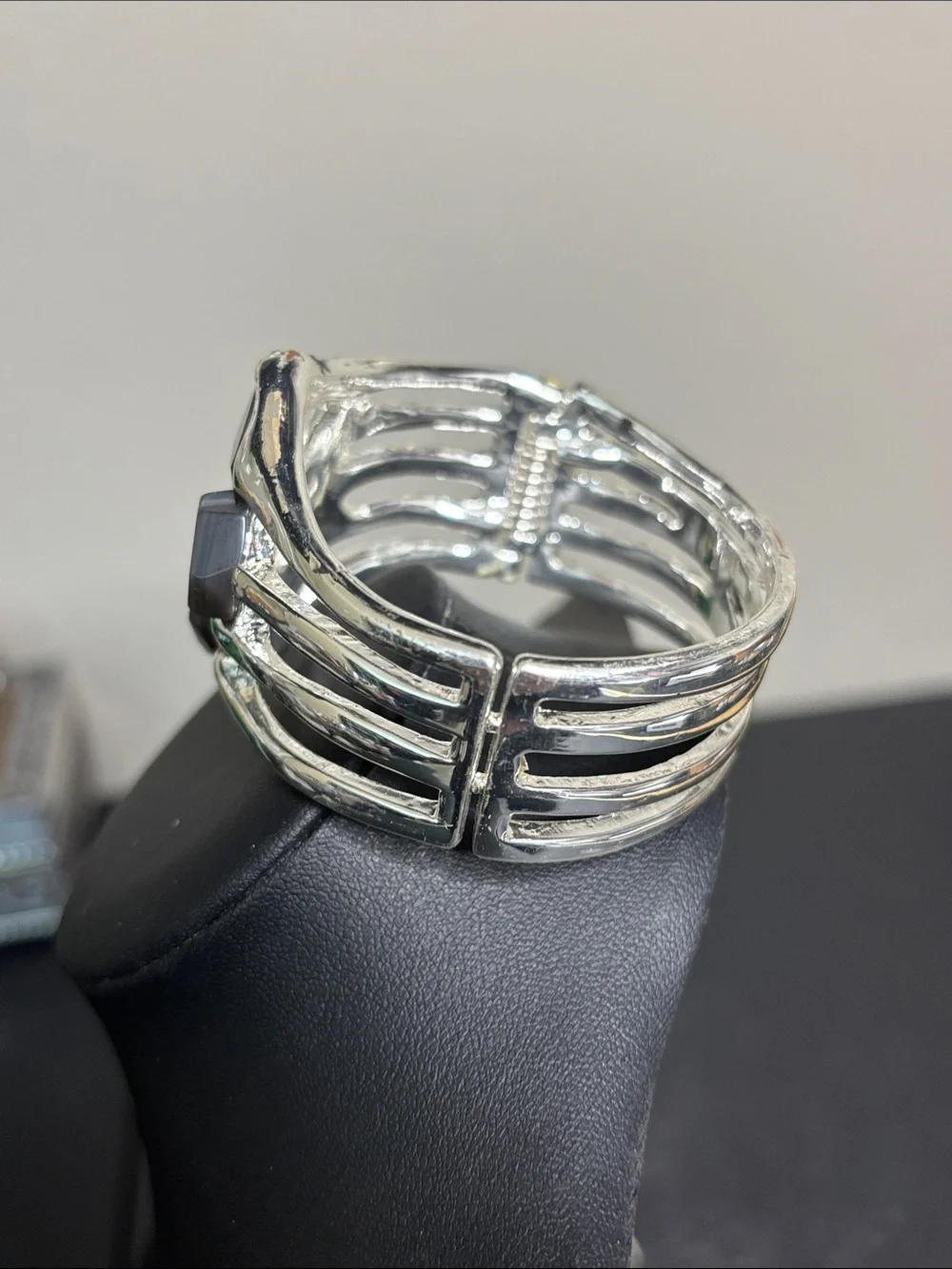 RLM SoHo Silver-Tone Gray Smoky Crystal Multi-Stone Chunky Statement Bracelet